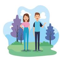young couple in park nature vector
