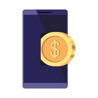 smartphone digital y diseño de vectores de monedas