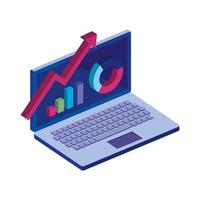 laptop computer with infographics isolated icon vector