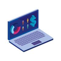 laptop computer with infographics isolated icon vector