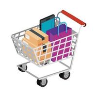 cart shopping with set icons vector