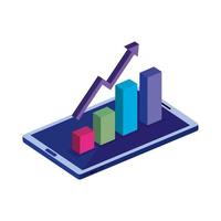 dispositivo de teléfono inteligente con infografía y flecha hacia arriba vector