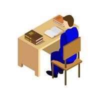 Boy Studying Isometric On White Background vector