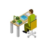 Boy Studying Isometric On White Background vector