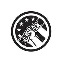 Electrician Hand Pipe Holding Lightning Bolt USA Flag vector