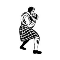 Highlander Putting Heavy Stone or Stone Put in Scottish Highland Games vector