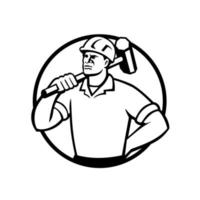 Demolition Worker with Sledgehammer Circle Retro vector