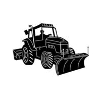 Snow Plow Tractor Snow Removal Machine Side Retro vector