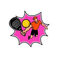 Padel Player With Racquet Jumping Bll Retro Mascot vector