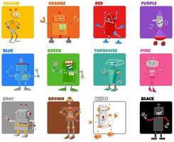 basic colors set with cartoon robot characters vector