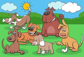 happy dogs and puppies cartoon characters group vector