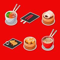 Set of Sticker Containing Six Chinese Foods for New Year vector