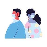 Dibujos animados de avatar de hombre y mujer con diseño de vector de máscara y jersey