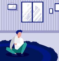 man in the living room staying at home vector