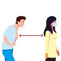 Social distancing between woman and man vector design