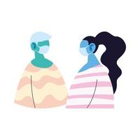 Dibujos animados de avatar de hombre y mujer con diseño de vector de máscara y jersey