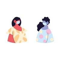women avatars cartoons with masks and pullovers vector design