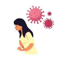 Mujer con tos seca sintiéndose enferma diseño vectorial vector