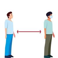 Social distancing between men vector design