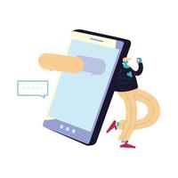 Man cartoon with smartphone and bubbles vector design