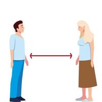 Social distancing between woman and man vector design