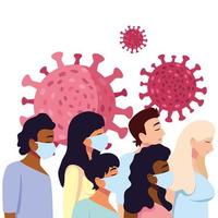 People with medical masks vector design