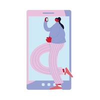 caricatura de mujer con diseño de vector de teléfono inteligente