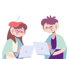 sick couple working on the computer vector