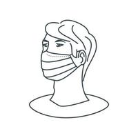 Hombre sano en máscara de protección médica sobre fondo blanco. vector