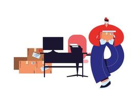 male courier with mask in office vector