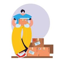 woman with mask, gloves and shipping packages vector