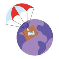 package with a parachute landing on the globe vector