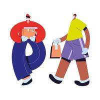 messenger and man with masks, gloves and packages vector