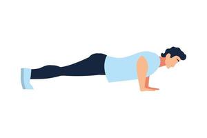 man doing muscle exercises at home vector