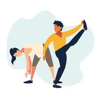 couple doing stretching and strength exercise vector