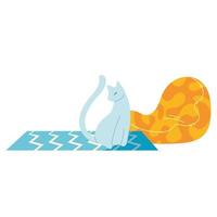 cat resting on living room mat vector