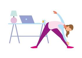 woman doing stretching exercises at home vector