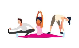 people doing stretching and strength exercise vector