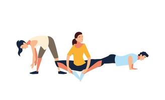people doing stretching and strength exercise vector