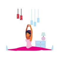 woman doing stretching exercises at home vector