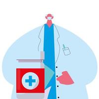 doctor in medical uniform with mask and medicine kit vector