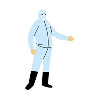 Man wearing protective suit, gloves, boots and mask to avoid covid 19 vector