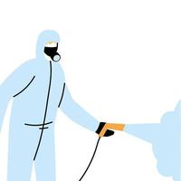Men wearing protective suit and disinfecting against covid 19 vector