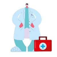 doctor in medical uniform with mask and medicine kit vector