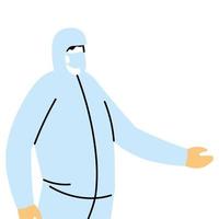 Man wearing protective suit, gloves, boots and mask to avoid covid 19 vector