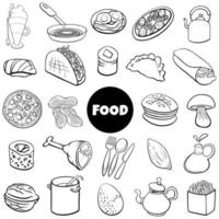 black and white food objects big set cartoon illustration vector