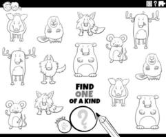 one of a kind game with animals coloring book page vector