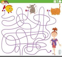 line maze task with girl and pet characters vector