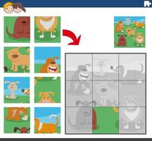 jigsaw puzzle game with funny dog characters vector