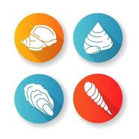 Different seashells flat design long shadow glyph icons set vector